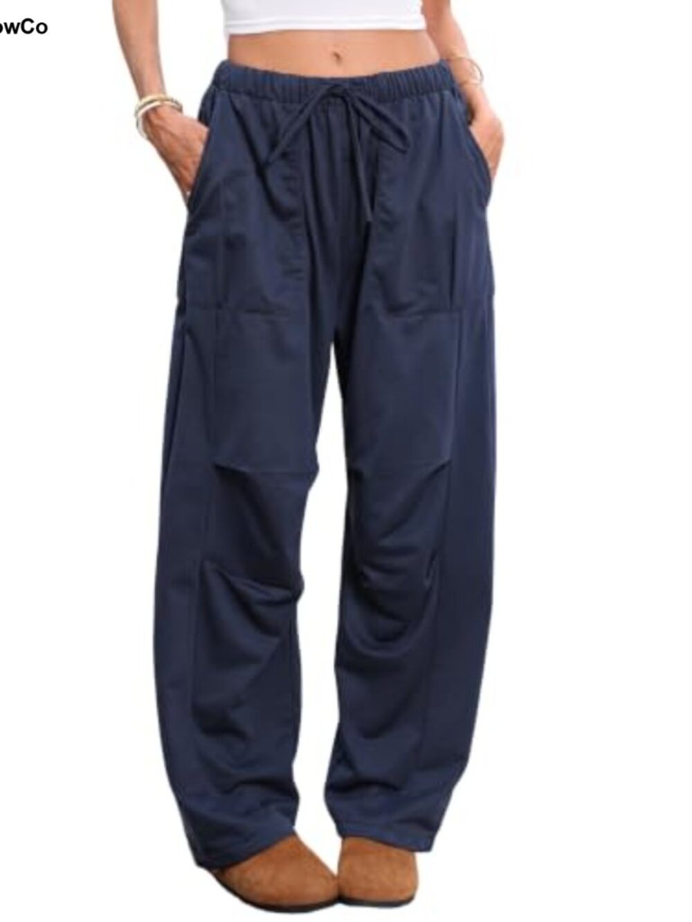 Drawstring Barrel Pants Elastic Waist Sweatpants Pockets